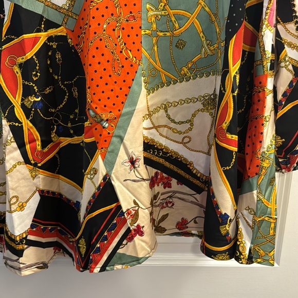 Boohoo nwt size 16 for tie neck chain print skater dress long sleeve - Picture 3 of 5